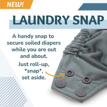 Load image into Gallery viewer, Rumparooz One Size cloth diapers feature a laundry snap to secure soiled diapers until time to wash.
