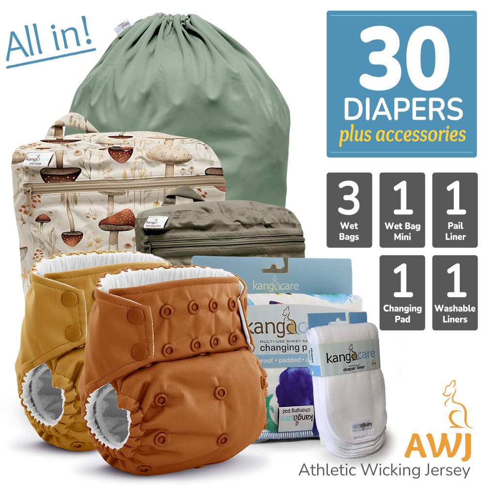 Kanga Care Rumparooz G3 AWJ Cloth Diaper Bundle with Pail Liner, Wet Bags, Wet Bag Mini, Changing Pad and Cloth Diaper Liner
