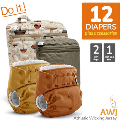 Kanga Care Rumparooz G3 AWJ Athletic Wicking Jersey Hypoallergenic Cloth Diaper Bundle with Wet Bags and Wet Bag Mini
