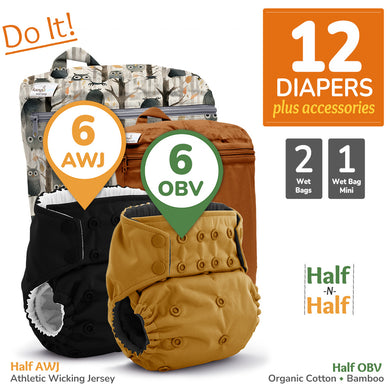 Kanga Care Rumparooz G3 AWJ Athletic Wicking Jersey Hypoallergenic Orgnaic Bamboo Velour Cloth Diaper Bundle with Wet Bags and Wet Bag Mini