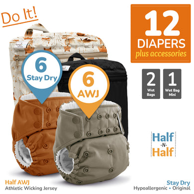 Kanga Care Rumparooz G3 AWJ Athletic Wicking Jersey Hypoallergenic Stay Dry Microchamois Cloth Diaper Bundle with Wet Bags and Wet Bag Mini