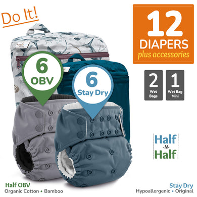 Kanga Care Rumparooz G3 Stay Dry Microchamois Hypoallergenic Organic Bamboo Velour Cloth Diaper Bundle with Wet Bags and Wet Bag Mini