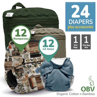 Kanga Care Rumparooz G3 OBV Organic Bamboo Velour Cloth Diaper Bundle and Newborn Lil Joey Cloth Diapers Wet Bag and Wet Bag Mini