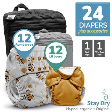 Kanga Care Rumparooz G3 Stay Dry Michrocamois Hypoallergenic Cloth Diaper Bundle and Newborn Lil Joey Cloth Diapers Wet Bag and Wet Bag Mini