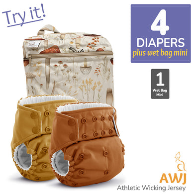 Kanga Care Rumparooz G3 AWJ Athletic Wicking Jersey Cloth Diaper Bundle with Wet Bag Mini