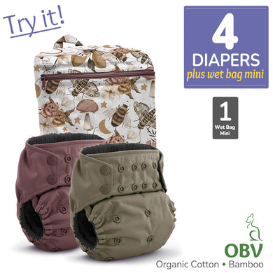 Kanga Care Rumparooz G3 OBV Organic Cotton Bamboo Velour Cloth Diaper Bundle with Wet Bag Mini
