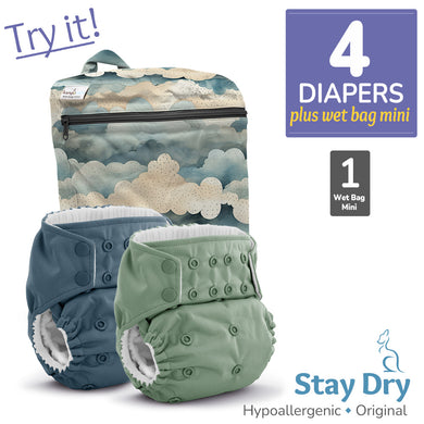 Kanga Care Rumparooz G3 Stay Dry Hypoallergenic Cloth Diaper Bundle with Wet Bag Mini