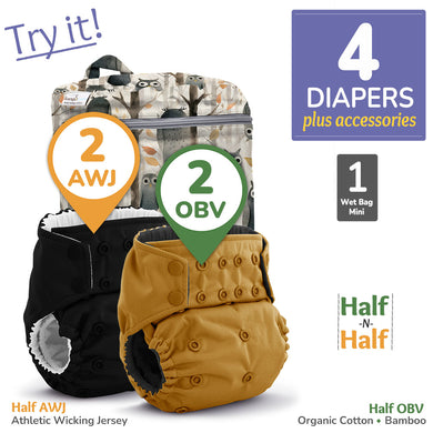 Kanga Care Rumparooz G3 AWJ Athletic Wicking Jersey Organic Bamboo Velour Cloth Diaper Bundle with Wet Bag Mini