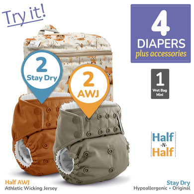 Kanga Care Rumparooz G3 AWJ Athletic Wicking Jersey Stay Dry Hypoallergenic Microchamois Cloth Diaper Bundle with Wet Bag Mini