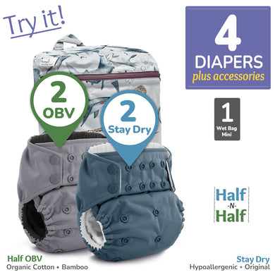 Kanga Care Rumparooz G3 OBV Organic Cotton Bamboo Velour and Stay Dry Hypoallergenic Cloth Diaper Bundle with Wet Bag Mini