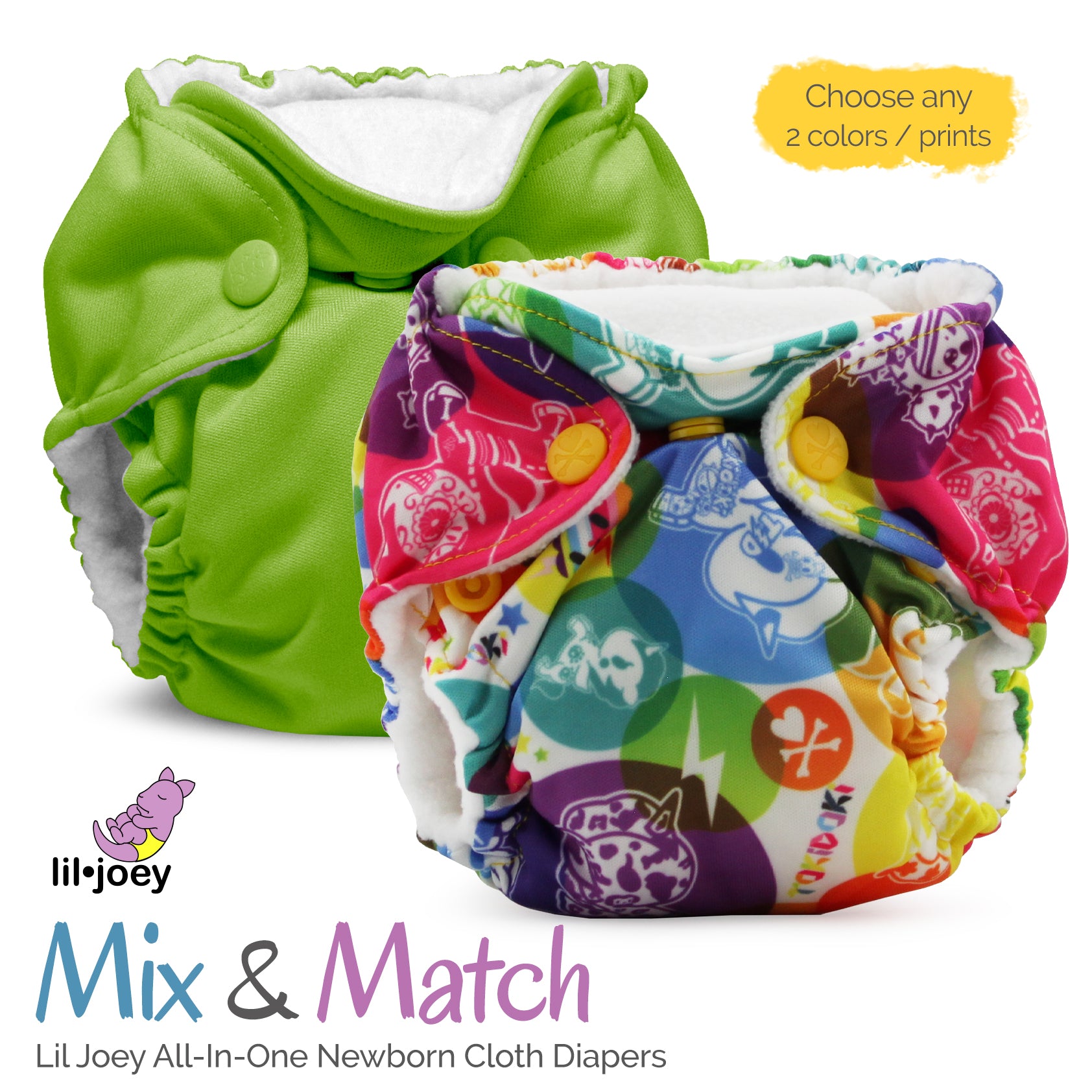 Mix & Match* Lil Joey Newborn AIO Cloth Diaper - colors and prints!